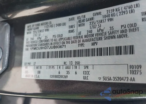 2018 Ford Escape Sel from USA, damaged, VIN 1FMCU9HD7JUB93671